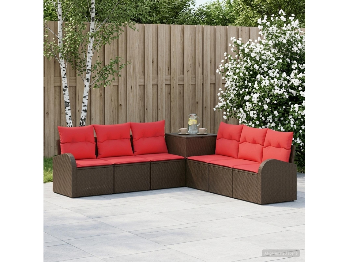 Vidaxl Conjunto De Sofás 7 Unid. Marrom E Vermelho