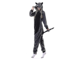Pijama De Flanela Com Capuz Com Padrão Animal Cinza Escuro E Claro Quente E Leve Cinza Claro