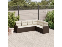 6 Pcs Conjunto De Sofá Jardim C/ Almofadões Vime Pe Marrom Dkd Home Decor