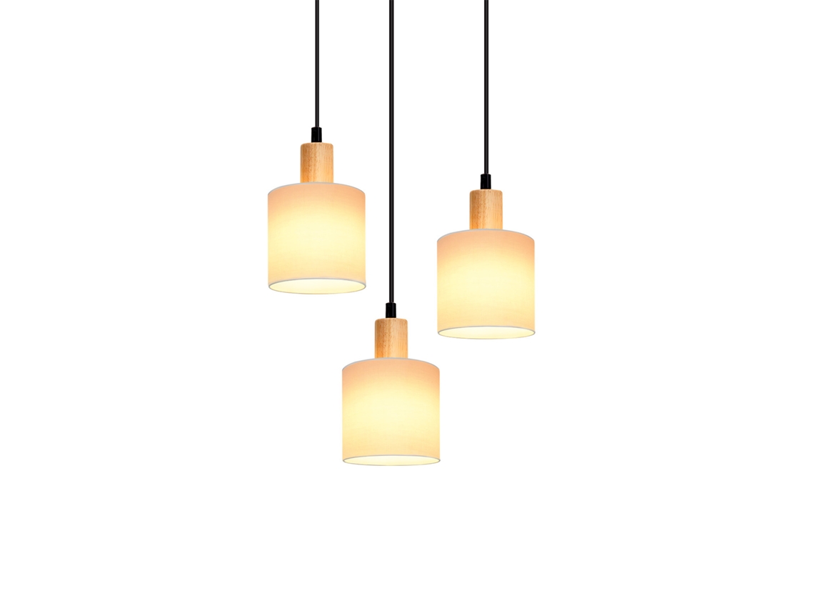 Nettlife Luz Pendente De Madeira Branca Diam.20 Cm E14 Vintage 3 Lâmpadas Redondas Para Sala De Jantar Restaurante Cozinha Quarto Escritório