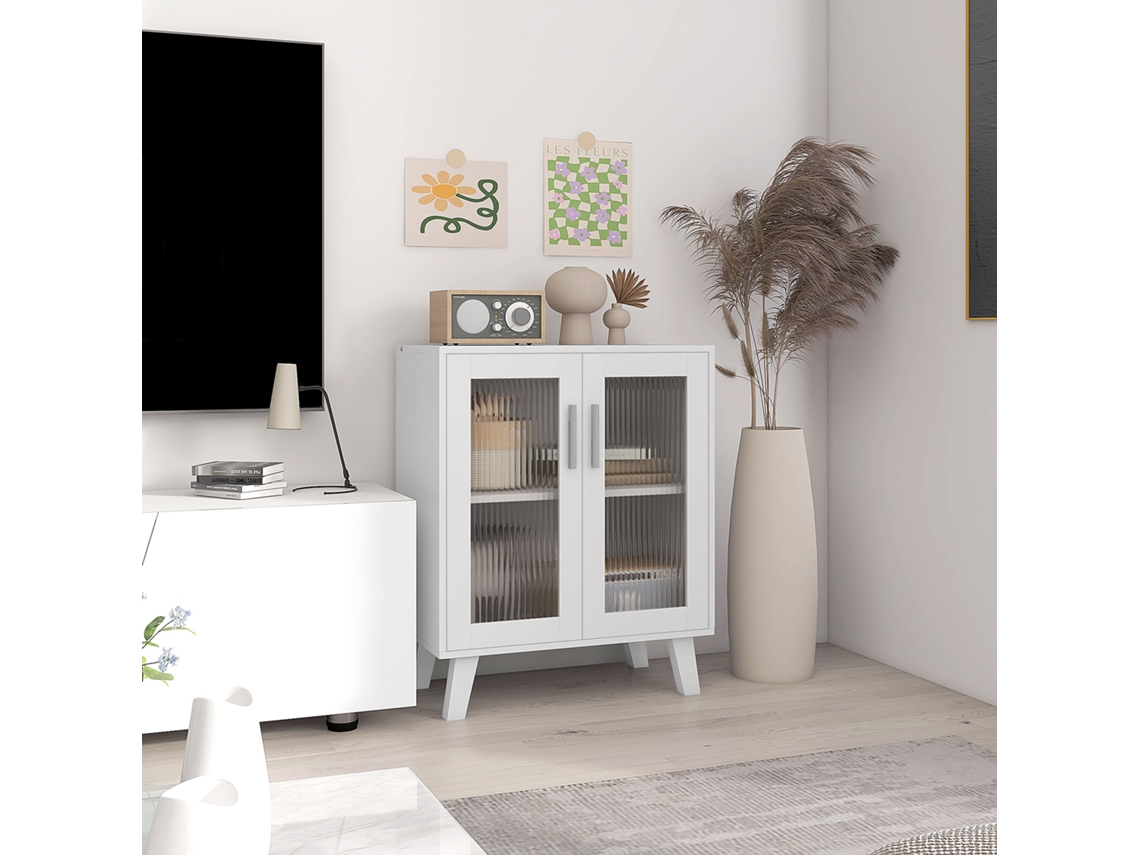 Buffet Compacto Vidro Transparente 61x35x75 Cm Branco 2 Portas ZIWEI STORE