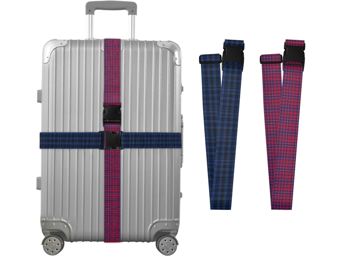Conjunto De 2 Cintas Bagagem Quadriculadas Em Azul Escuro, Preto, Vermelho E Azul Marinho, Com Ajuste Para Malas De