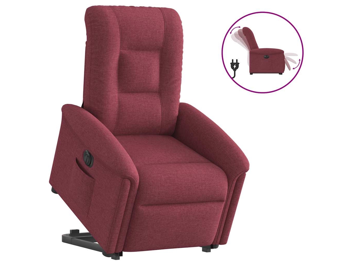 Vidaxl Poltrona Reclinável Elevatória Elétrica Tecido Vermelho-tinto