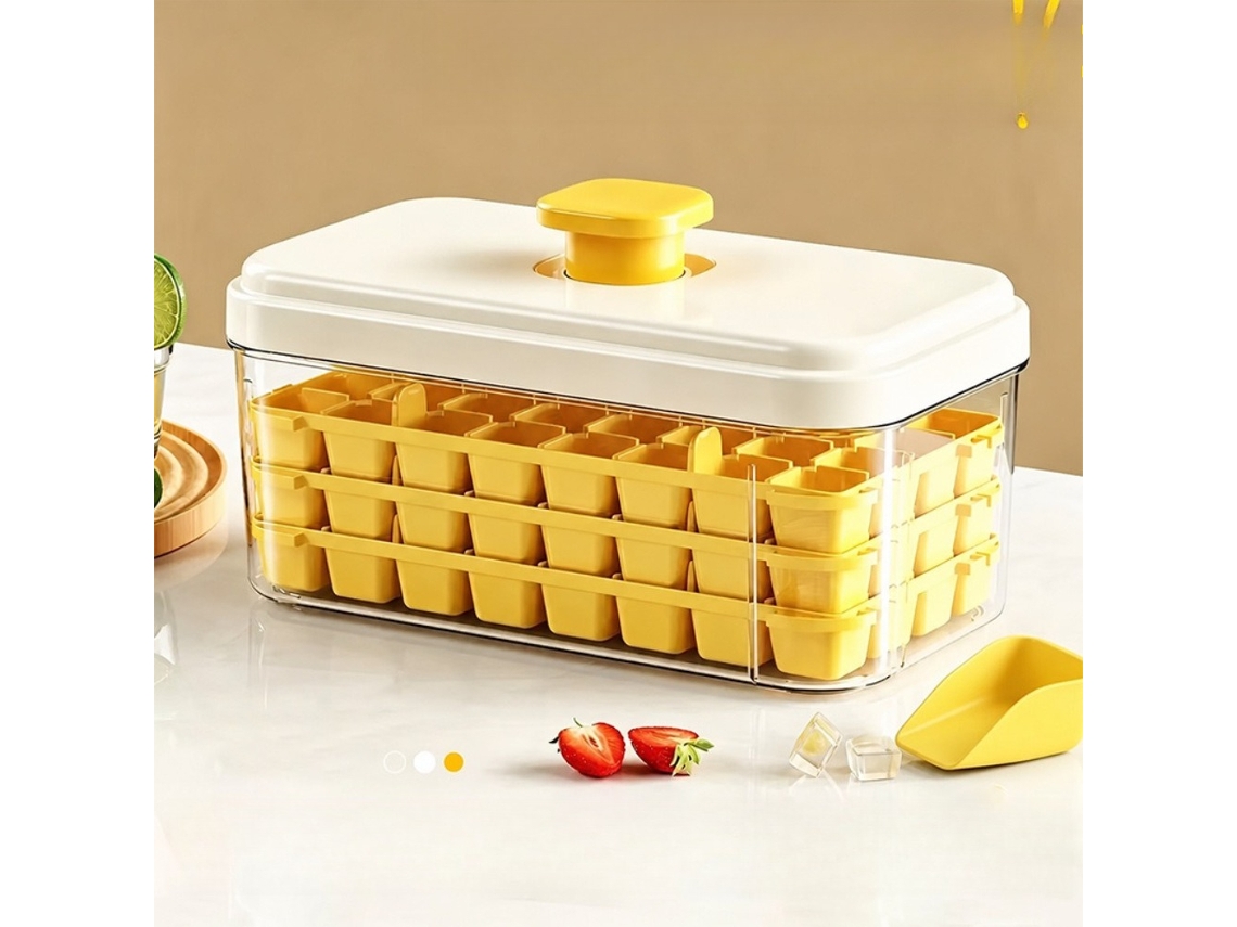 Forma De Gelo Com Tampa E Compartimento Para 96 Cubos, Abs E Pp, Ideal Para Bebidas, Café E Utilização No Congelador. Amarelo Hexinyigjly