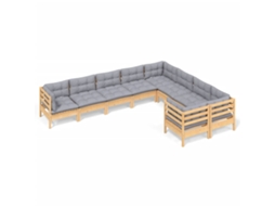 Conjunto de 9 Lounge de Jardim com Almofadões Cinzentos Pinho MAISON EXCLUSIVE