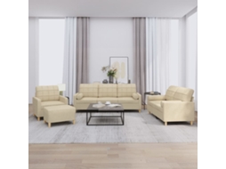 Vidaxl 4 Pcs Conjunto De Sofás Com Almofadas Tecido Cor Creme