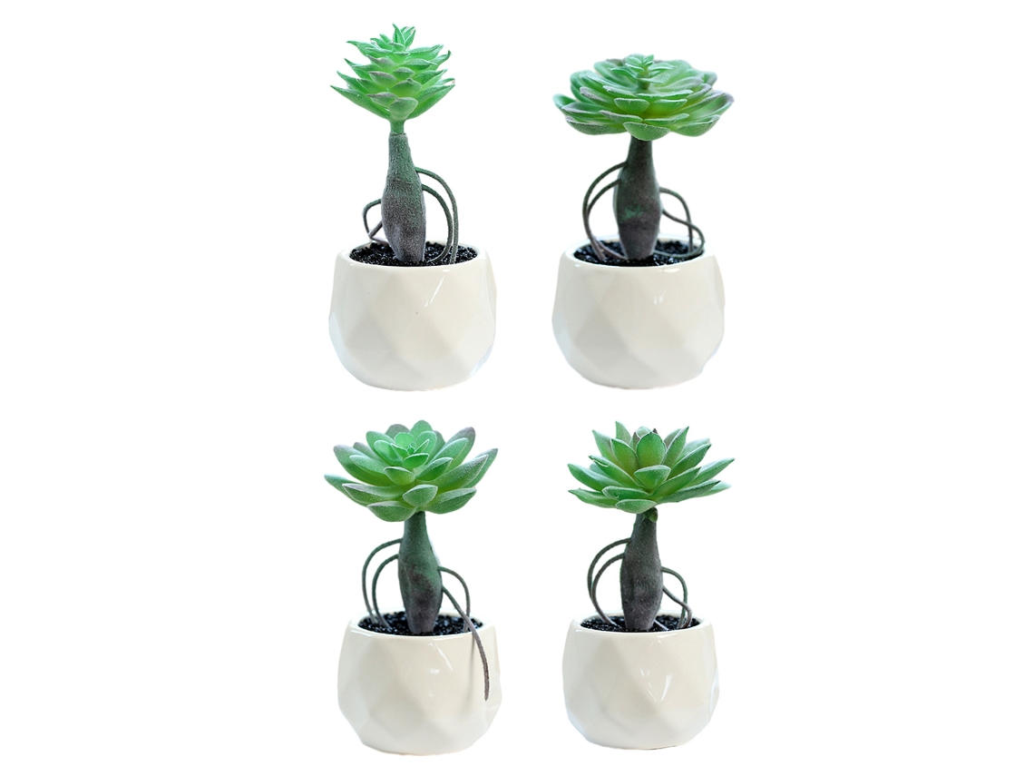 4 Peças de Vaso Diamante com Haste Suculentas Pequenos Ornamentos Criativos Flores Artificiais Plantas Verdes de Simulação RNEMITERY