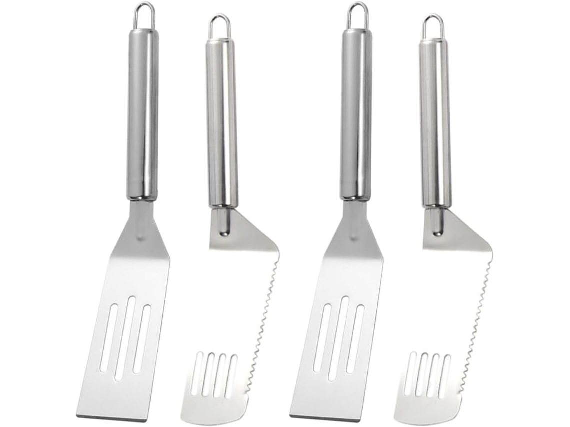 Conjunto De 4 Espátulas Cozinha Em Aço Inoxidável Prateado, Incluindo 2 Para Bife, Utensílios E Uso