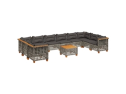 Maison Exclusive - 11 Pcs Conjunto Sofás De Jardim C/ Almofadões Vime Pe Cinzento