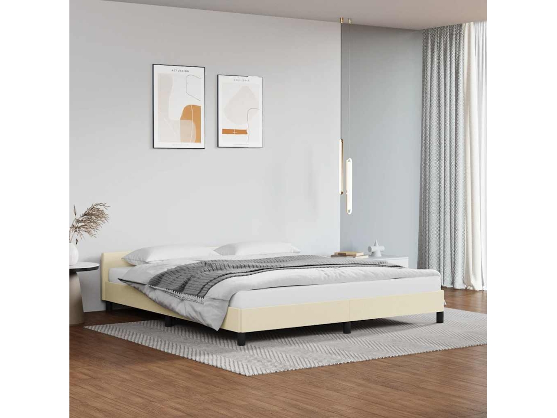 Vidaxl Estrutura Cama C/ Cabeceira Sem Colchão 180x200 Cm Creme