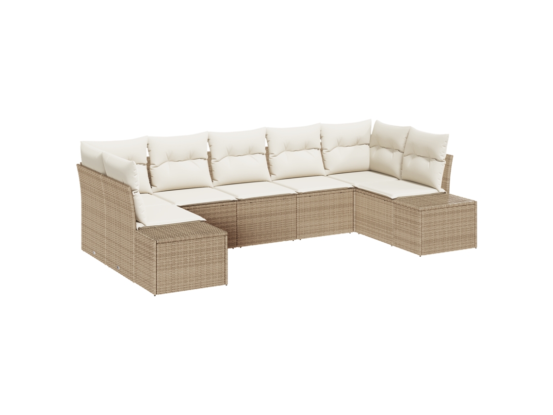 Conjunto 7 Sofá De Jardim Vidaxl Bege Vime Pe (289 X 154 X 69 Cm)