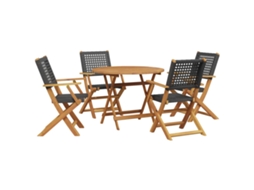 Conjunto 5 de jantar p/ jardim VIDAXL vime PE/madeira maciça preto