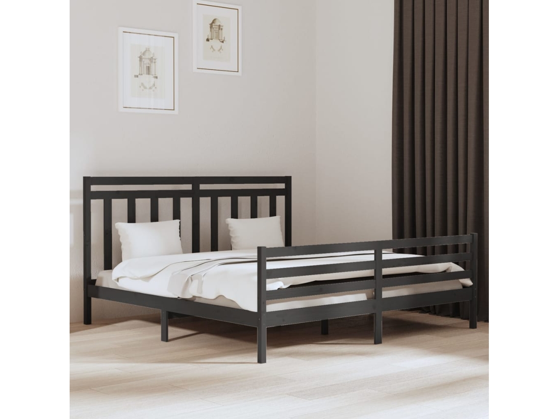 Vidaxl Estrutura De Cama 200x200 Cm Madeira Maciça Cinzento