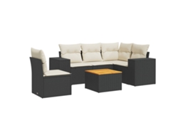 Conjunto Sofás de Jardim 6 Pcs com Almofadões Vime Pe Preto MAISON EXCLUSIVE (6 pcs)