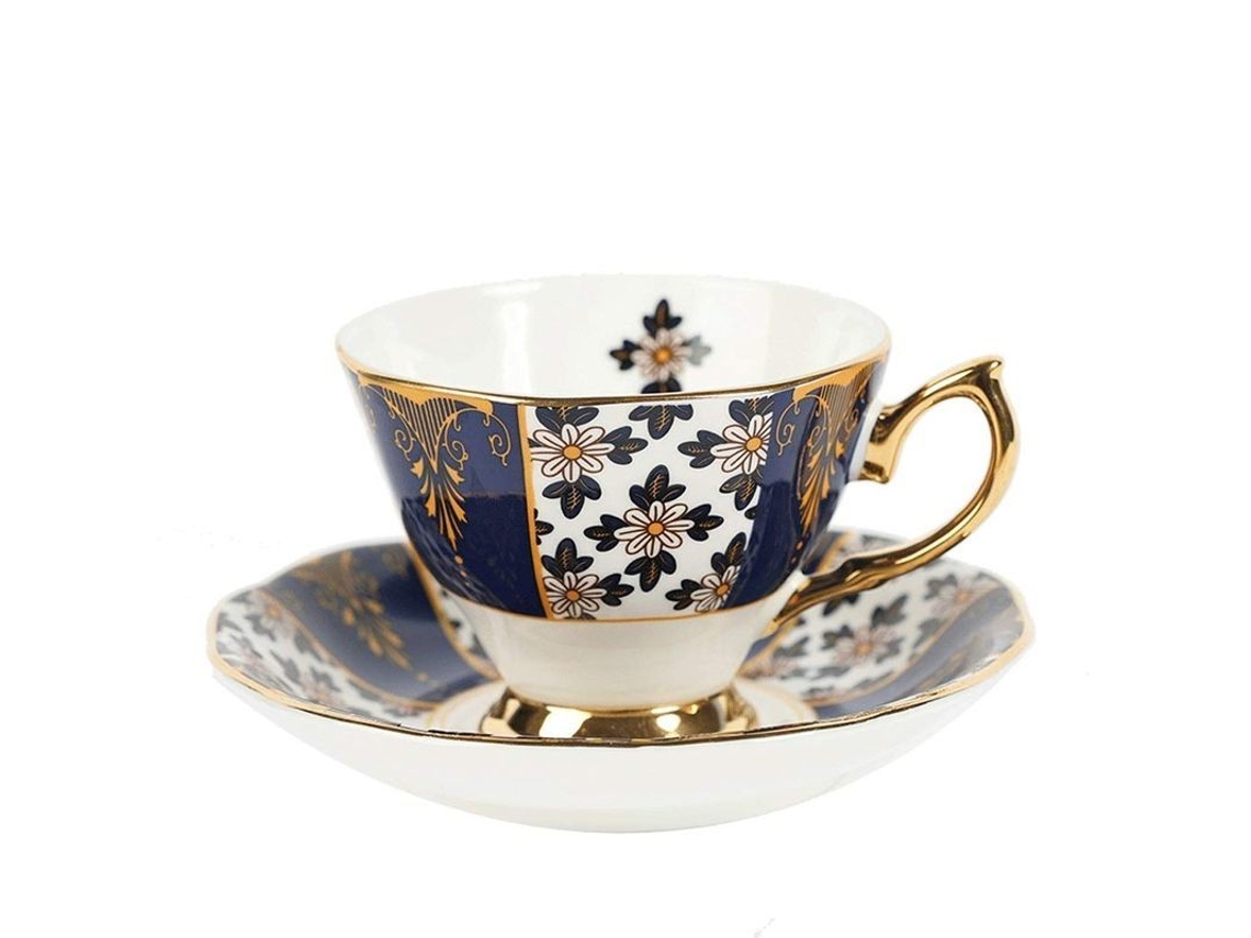 2026 juego Taza Té de Tarde Inglés Serie Jardín Real Porcelana Hueso Con Diseño Floral Y Borde Dorado