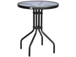Mesa De Jardim Redonda Com Bancada De Vidro Temperado Decorativa E Estrutura De Metal Para Pátio Terraço Varanda Ø60x70 Cm Preto