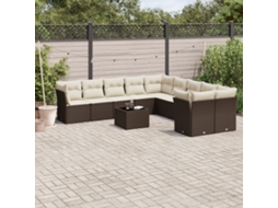 Vidaxl 11 Pcs Conjunto Sofás de Jardim C/ Almofadões Vime Pe Castanho