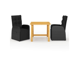 Vidaxl 3 Pcs Conjunto De Jantar Para Jardim Preto