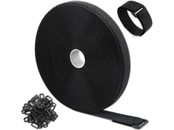 Fita Velcro Preta 10m X 2,5cm com 50 Fivelas, Corte Livre, Reutilizável ZYBLSSBB