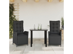 Vidaxl 3 Pcs Conjunto De Jantar P/ Jardim C/ Almofadões Vime Pe Preto
