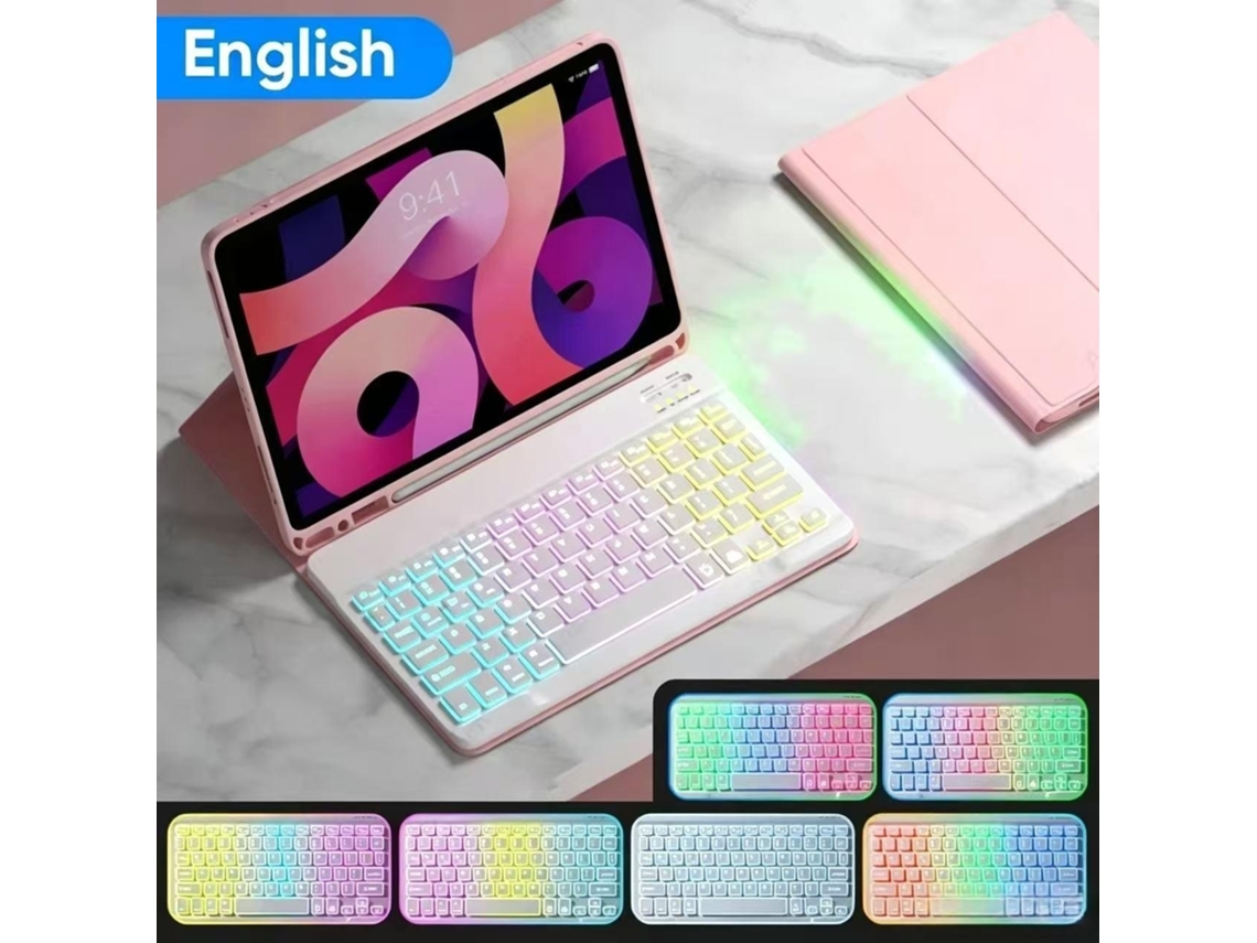 Capa Com Teclado Para Ipad 10.27/8/9thair3/pro10.5 Geração, Retroiluminação Em Cores Do Arco-íris, Teclado Destacável Rosa Hexinyigjly