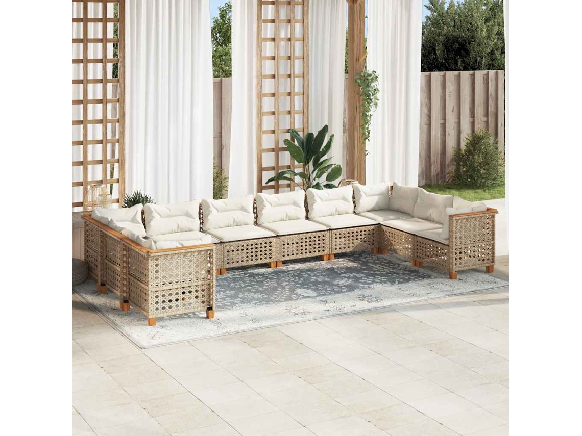 Vidaxl 10 Pcs Conjunto De Sofás P/ Jardim Com Almofadões Vime Pe Bege