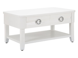 Mesa De Centro Shine 90x60x47 Cm Em Madeira Branca - Mesa De Centro Retangular Com 2 Gavetas E Prateleira - Estrutura Em Madeira De Abeto E Mdf