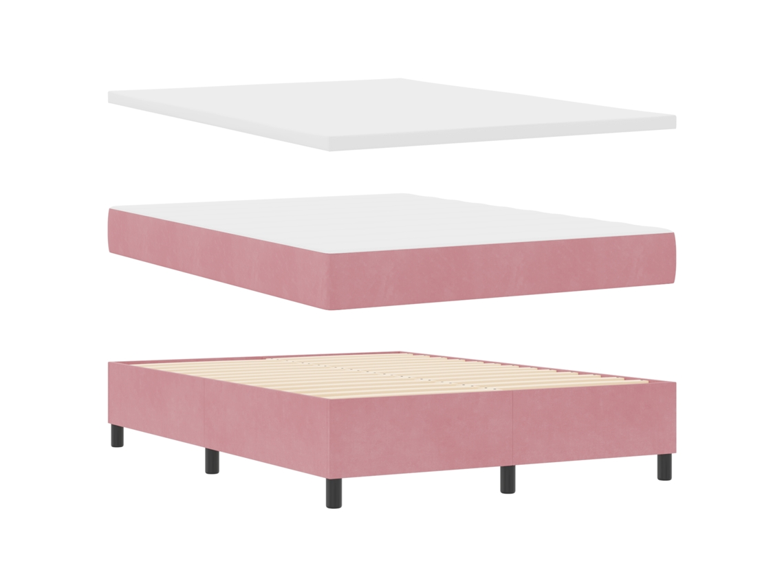Conjunto 1 Cama Box Vidaxl Rosa Veludo (190 X 140 Cm)
