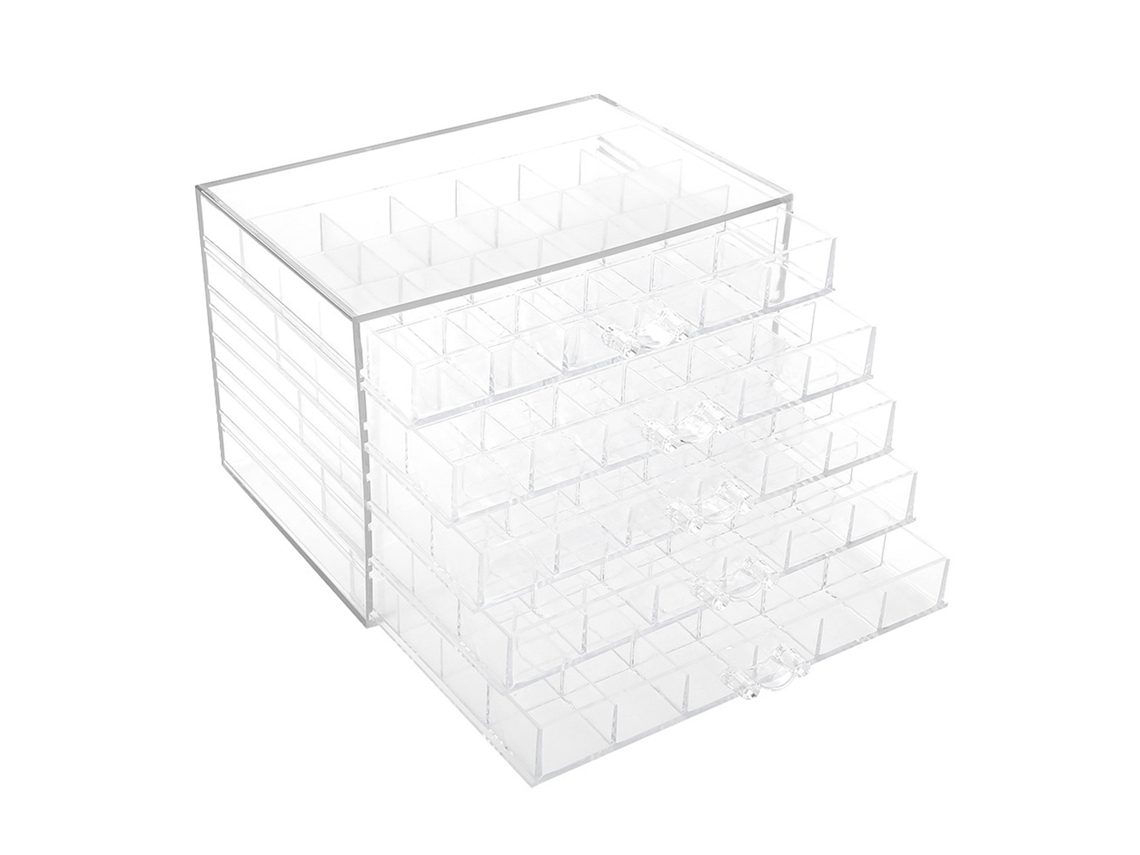 Caixa organizadora transparente Rebe-Box, vazia, para decoração de unhas, com 120 compartimentos. Organiza seus itens de nail art.