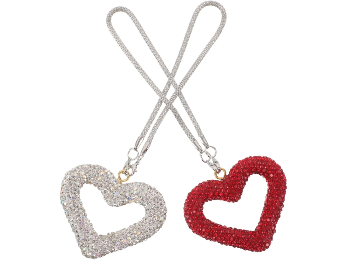 2 Peças De Pingentes De Carro Em Formato De Coração Com Strass Brilhantes, Feitos De Argila, Para Decoração.