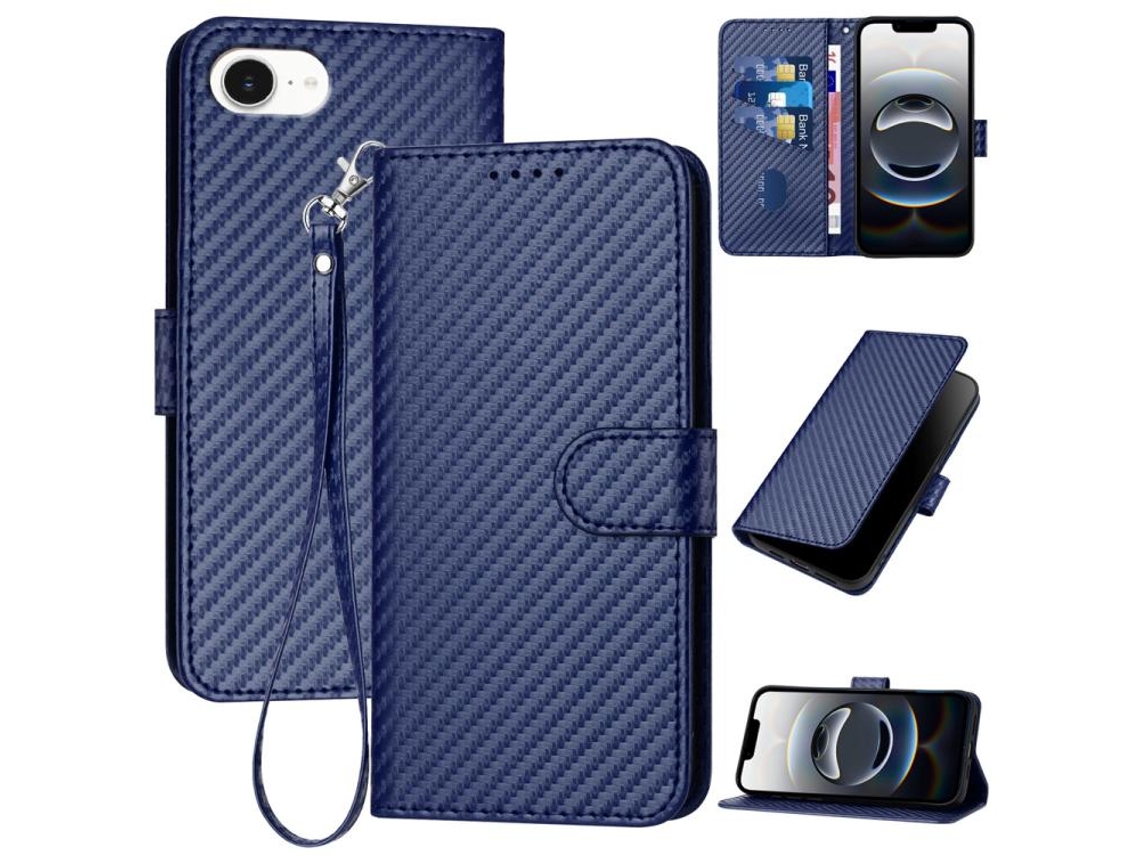 Capa De Couro Para Iphone 17e - Fivela Em Fibra De Carbono - Com Cordão