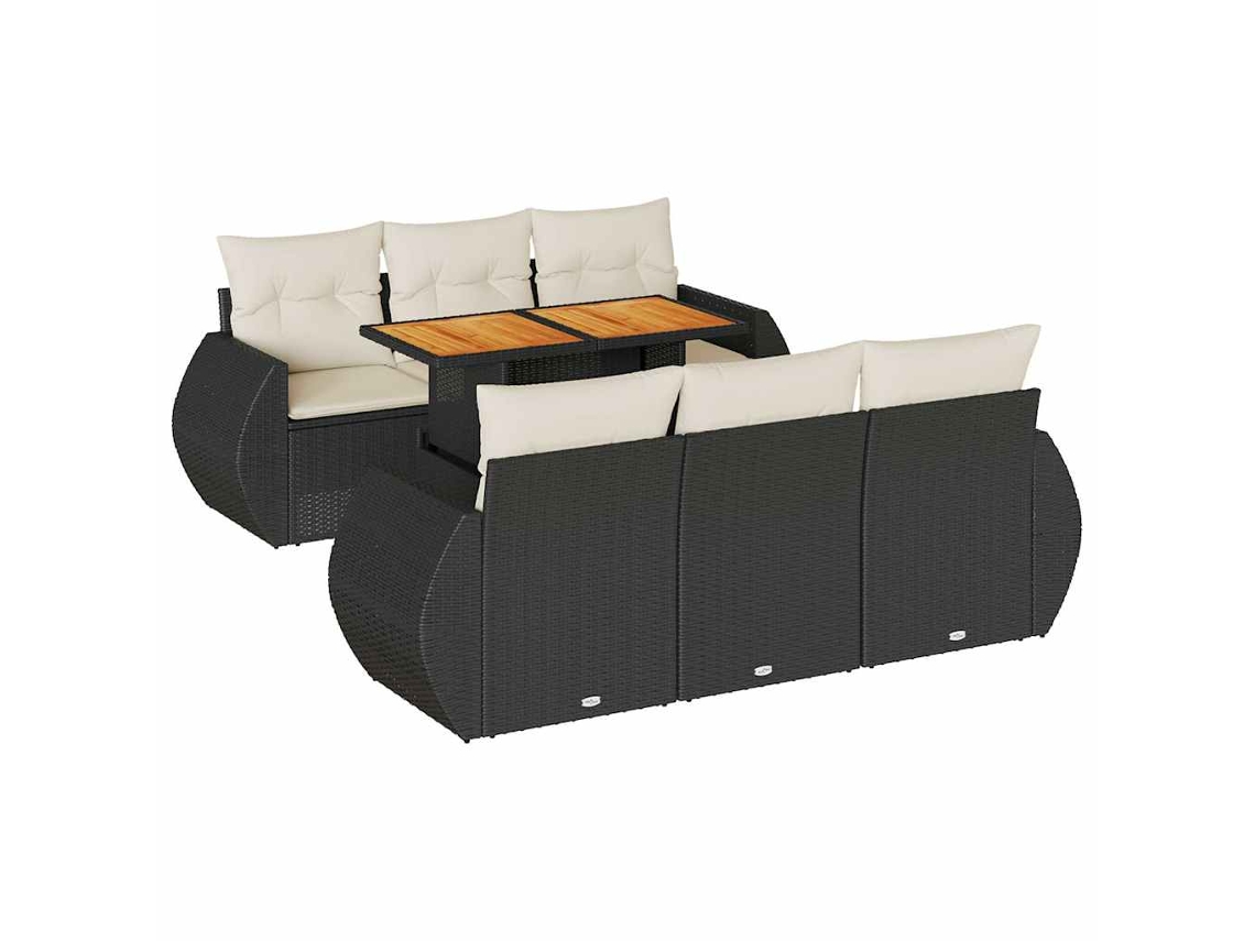 Conjunto de 7 Sofás para Jardim com Almofadões Vime Pe Preto MAISON EXCLUSIVE (7 pcs)