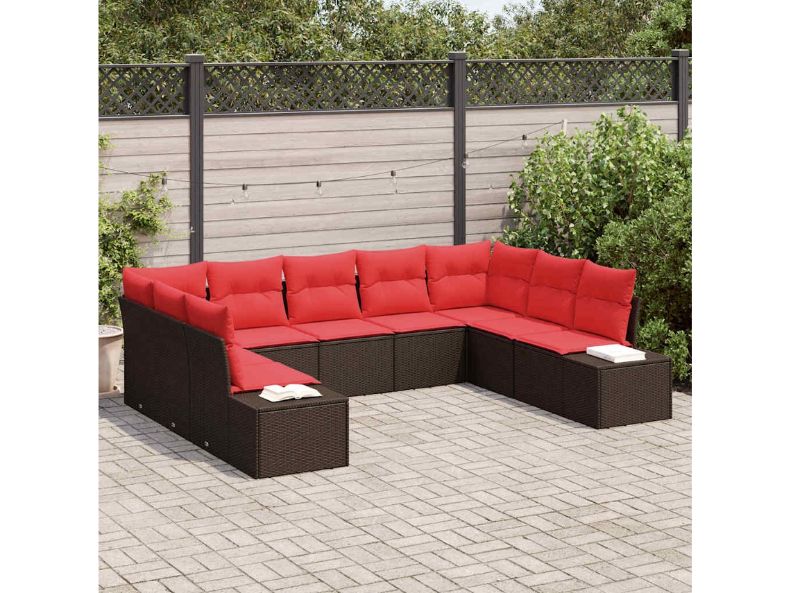 Vidaxl Conjunto De Sofá De Jardim 9 Unid. Castanho Vime Pe