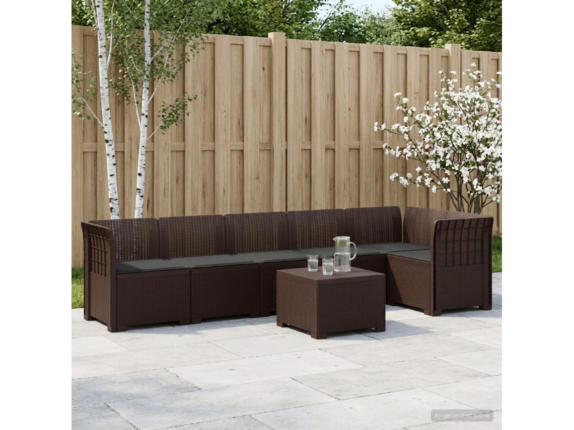 Vidaxl Sofá De Jardim Para 6 Pessoas Com Almofadas Aparência De Rattan