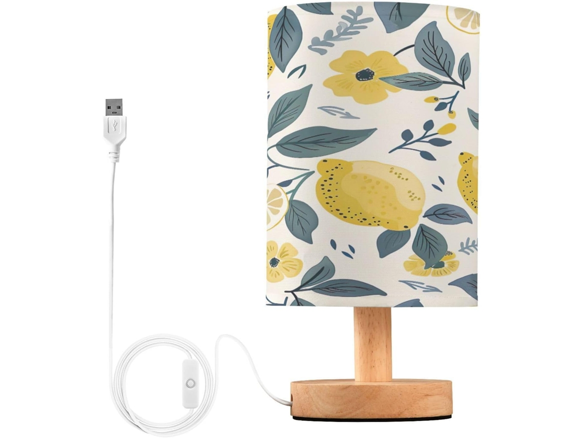 Abajur De Cabeceira In Forma Flor Limão Para Quarto, Con Portas de Regamento USB C, Luminária De Mesa Cabeceira