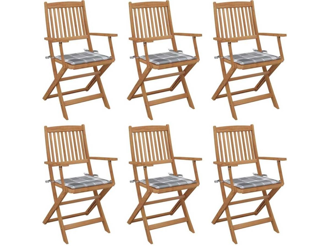 vidaXL Cadeiras de jardim dobráveis c/ almofadões 6 pcs acácia maciça