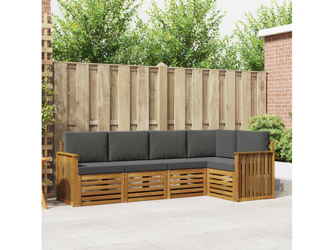 Vidaxl Conjunto De Sofás Para Exterior 5 Unid. Natural E Antracite