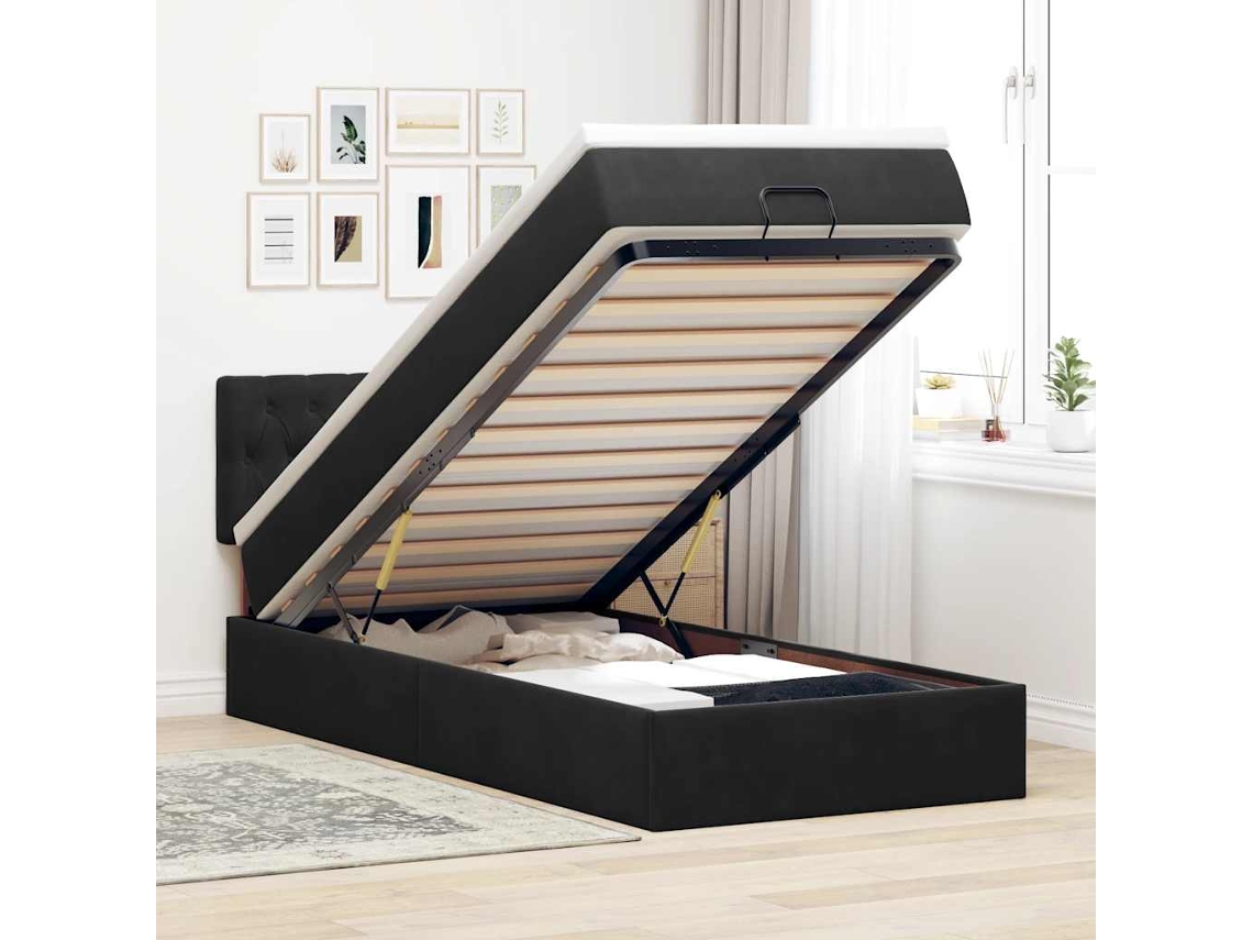 Vidaxl Estrutura De Cama Otomana Com Colchão Preto Veludo