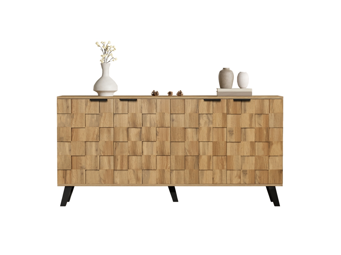 Aparador Moderno Com 4 Portas, 160,5 X 35,5 X 78 Cm - Design Prático Para Sala De Estar, Quarto E Sala De Jantar-hm
