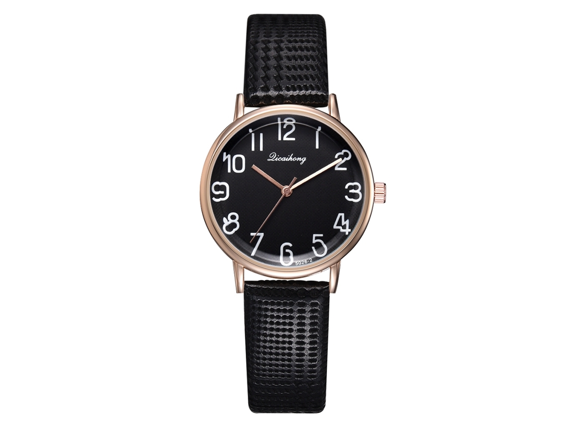 Relógio de Quartzo Feminino Moda Pulseira de Liga Dial Redondo Elegante Preto