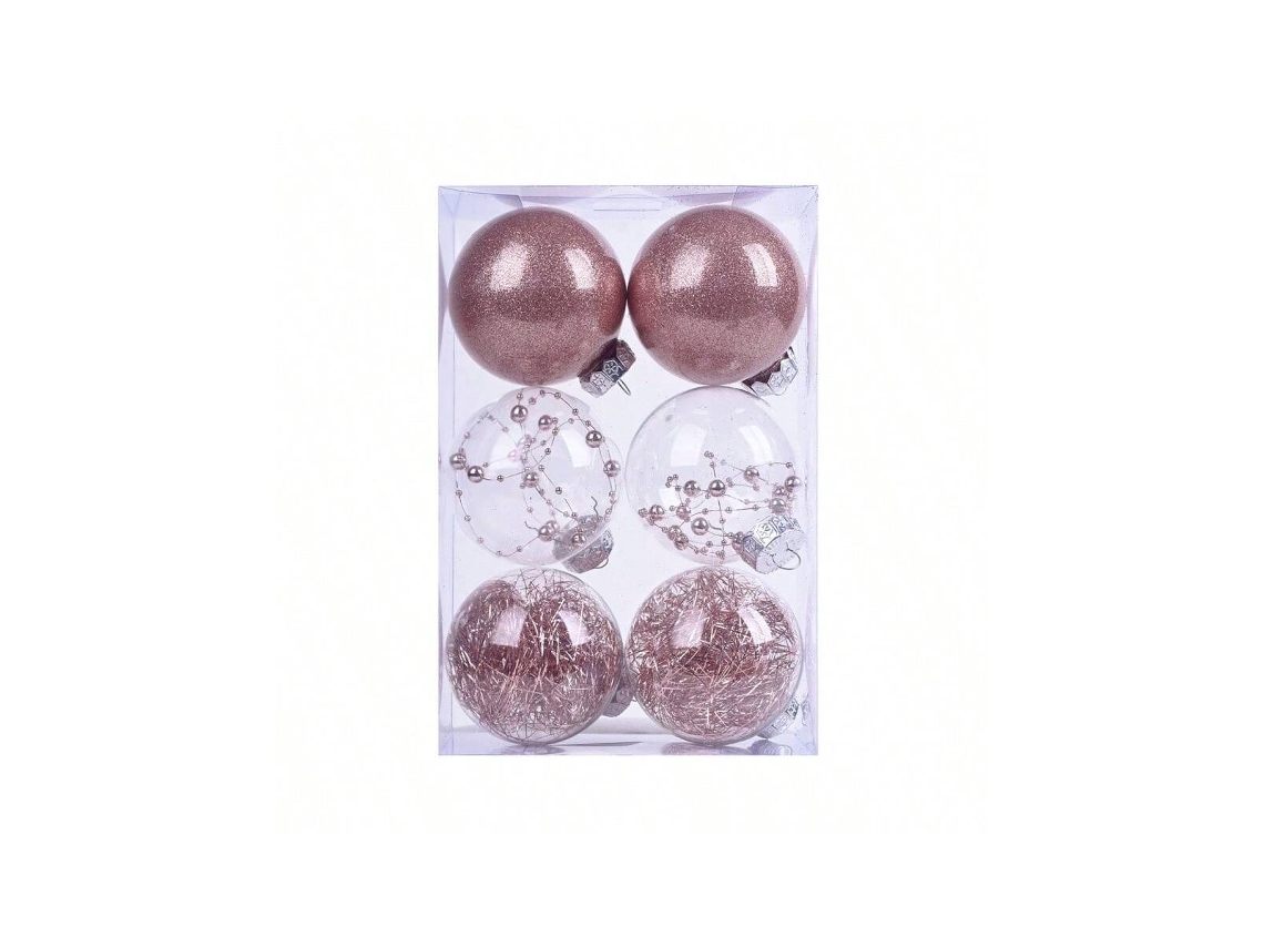Bola De Natal De Plástico Com Faixas De Glitter Rosa 8cm Igvtrade