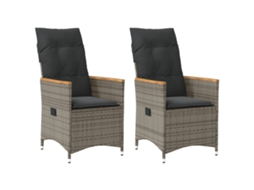 Cadeiras Jardim Reclináveis 2 Pcs C/ Almofadões Vime Pe Cinza Dkd Home Decor