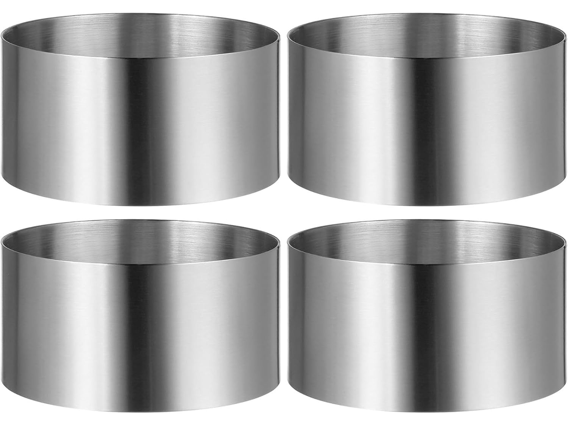 Conjunto de 4 anéis redondos de aço inoxidável para assar.