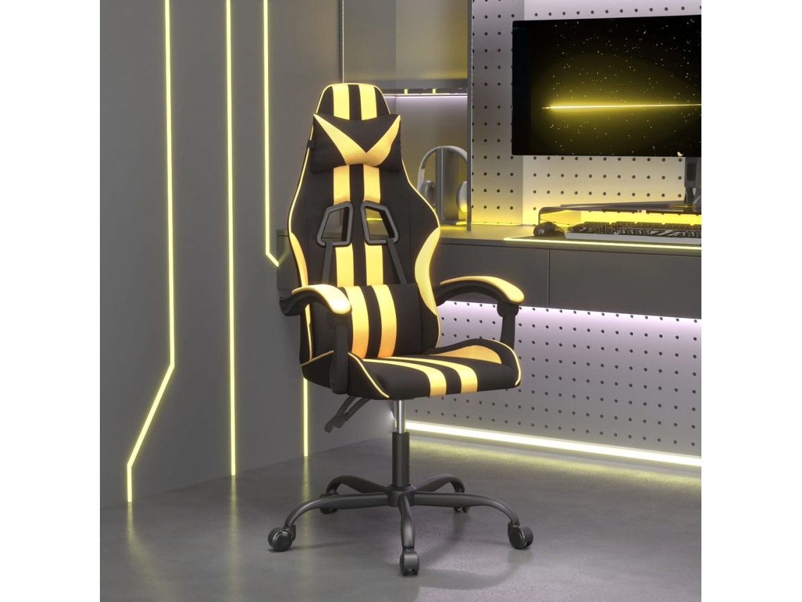 Vidaxl Cadeira Gaming Couro Artificial Preto E Dourado