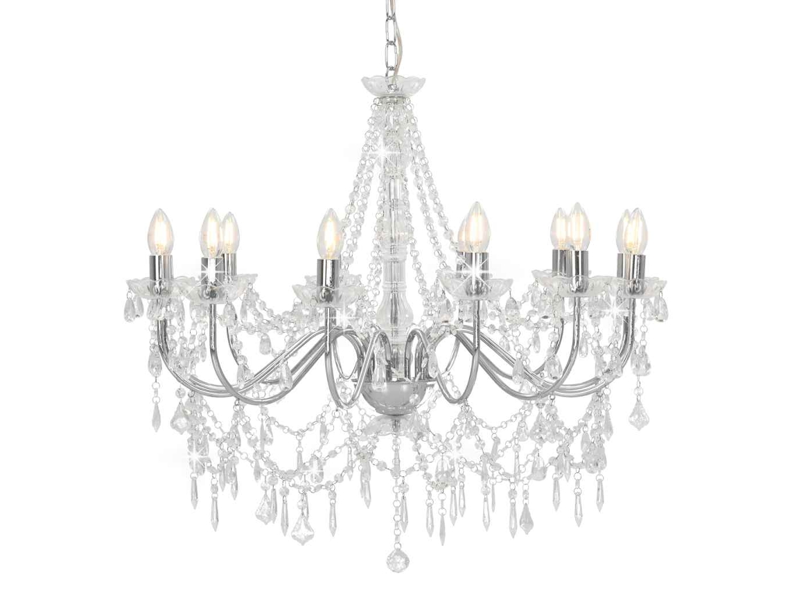 Vidaxl Lustre Com Contas Lâmpadas 12 X E14 Prateado