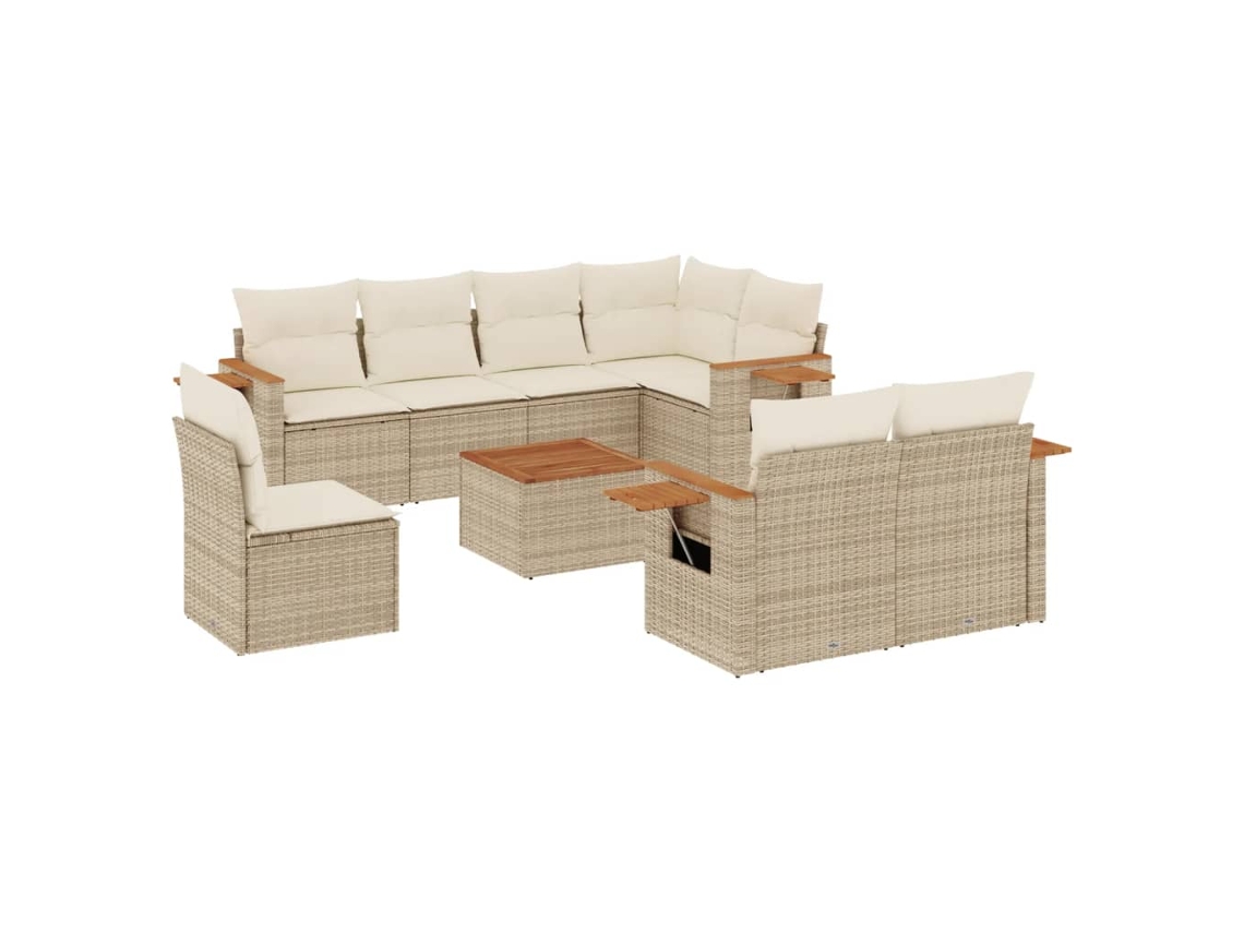 Conjunto de 9 Sofás para Jardim com Almofadões Vime Pe Bege MAISON EXCLUSIVE (90x200 cm)
