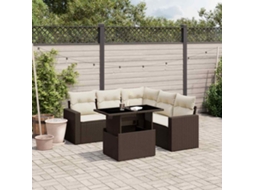 Vidaxl 6 Pcs Conjunto De Sofás Jardim C/ Almofadões Vime Pe Castanho
