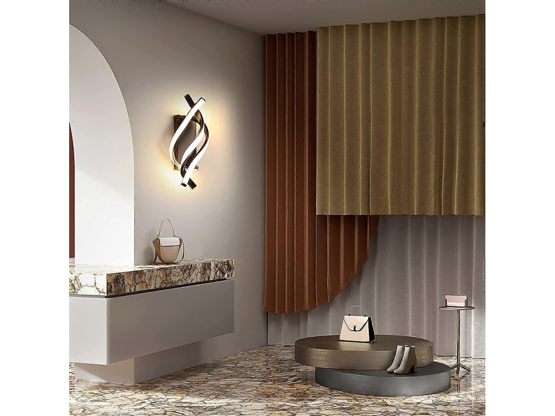 Rebe luz de Parede Interior Led 16w, Curva, Luz Branca Quente 3000k, 2000 Lumens, Preto, Ip20