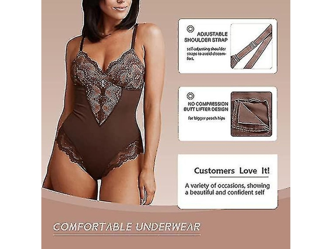 Body Shaper de Renda Jplily com Design V Profundo e Sem Costura, Ideal para Modelar Curvas Sexy em Qualquer Ocasião Brown