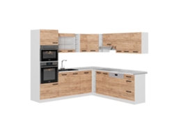 Cozinha de canto R-Line, 237x247cm PT Antracite, Carvalho dourado/branco, Branco, VICCO
